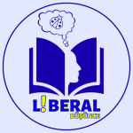 Liberal Düşünce logosu – kitap içinde insan profili, düşünce balonunda uğur böceği, Parliament mavisi